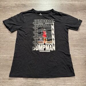 Jordan Shirt Boys Large Black Air Jordan Basketball Jumpman Graphic‎ Tee Adult